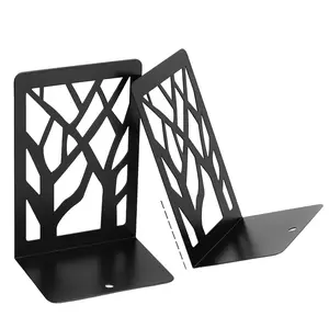 Tree Design Modern Bookends for Shelves, Non-Skid Book Holder, Heavy Duty Metal Storage for Books/CDs, Decorative Book Stopper for Home, 7 x 4.7 x 3.5”, Black (2 Pair/4 Pieces)