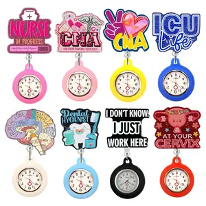 Cute cartoon shiny stretchable nurse doctor badge clip hospital pocket watch chest watch retractable clip hanging watch