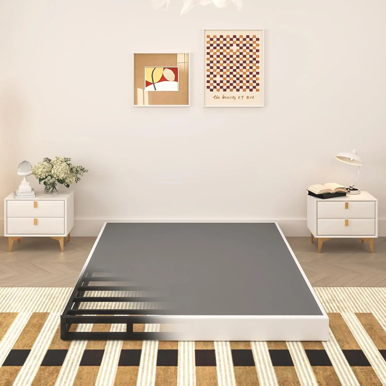 5 Inch King Size Box Spring, Heavy Duty Metal Mattress Foundation, 3000 lbs Capacity, Low Profile, Noise-Free, Easy Assembly with Fabric Cover