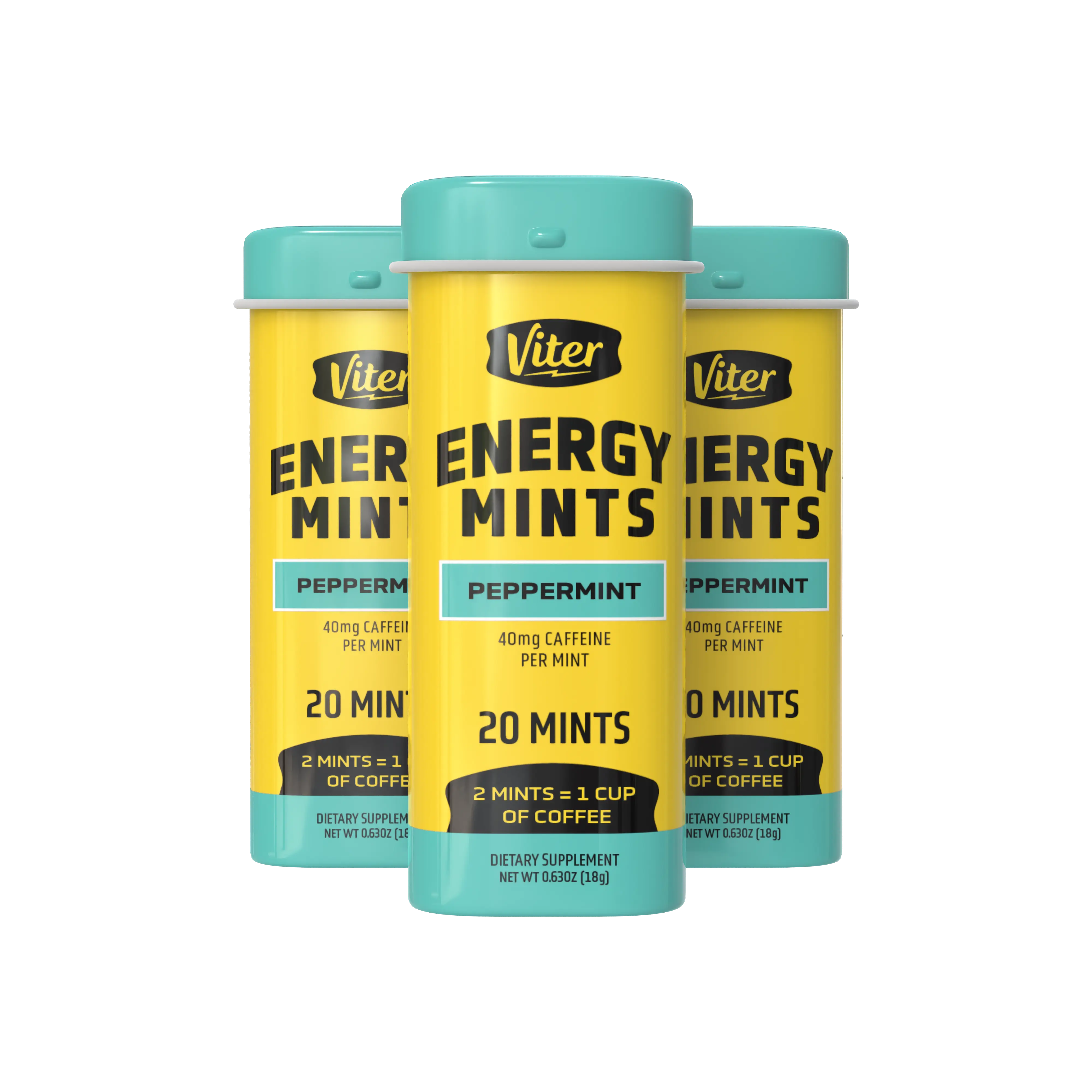 Peppermint Caffeinated Mints – 6 Tins (20 Per Tin) | 40mg Caffeine per Mint - Zero Calories & Sugar-Free Dietary Supplement Mints for Clean Focus, Daily Energy & Fresh Breath - Pocket Sized On-the-Go Use