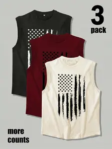 Men's Patriotic Tank Tops 3-Pack | Distressed USA Flag Print | Relaxed Loose Fit | Breathable Lightweight Material | Ideal for Street Style & Daily Wear | Must-Have Patriotic Wardrobe Piece