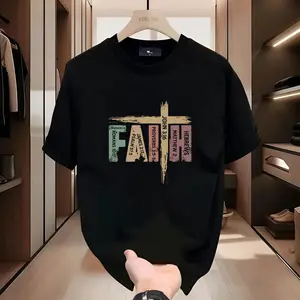 Premium T-shirt with FAITH cross and Bible verse design, heavy cotton fabric, unisex, faith-inspired style