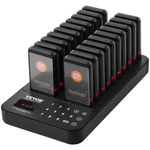 VEVOR Restaurant Pager System, Wireless 400m Long Range Lineup Waiting Queue Signal, Guest Customer Calling Beepers with Vibration Flashing, 20 Buzzers for Food Truck, Church, Nursery, Hospital