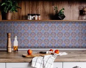 HomeRoots 400240 4x4 in. Blue Rust Zio Adhesive-Backed Vinyl Flooring, Removable Peel & Stick Tile-Like Vinyl Flooring Tiles