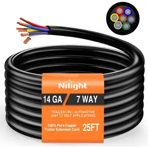 Nilight 25 Feet 7 Way Trailer Extension Cable Traditional SAE 14 Gauge 7 Conductor 100% Pure Copper Insulated Heavy Duty Wire Weatherproof for 7 Pin Blade RV Automotive
