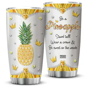 ZOXIX Pineapple Tumbler Stainless Steel Cup Jewelry Style Stand Tall Wear A Crown And Be Sweet On The Inside Inspirational Gift Pineapple Mug With Lid 20oz Tropical Hawaiian Fruit