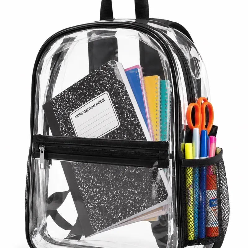 Clear Backpack, Transparent Functional Luggage Bag for Daily Use, School 16.9 inch long/ 9.1 inch wide