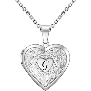 Women's Heart Photo Locket Necklace with Picture inside Initial A-Z Letter Alphabet Love Jewelry Pendant Necklace
