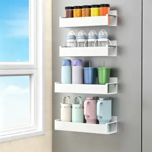 4 Pack Magnetic Water Bottle Holder for Refrigerator - Fridge Organizer for Stanley Cups & Tumblers, Kitchen Cup Storage Rack, Space Saving Drinkware Organizer, White