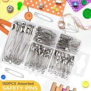 150 Pack Safety Pins Assorted, 5 Different Sizes Small and Large Safety Pins, Safety Pins for Clothes Pins Sewing, Nickel Plated Steel Safety Pin Bulk, Arts and Crafts Supplies