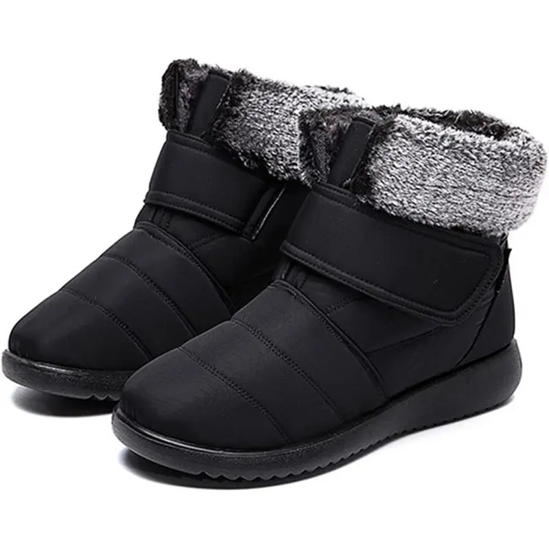 1 Pair black Womens Winter Snow Boots Waterproof Shoes Walking Comfortable Hiking Tennis Booties Furry Mid Calf Warm Lightweight Footwear Girl