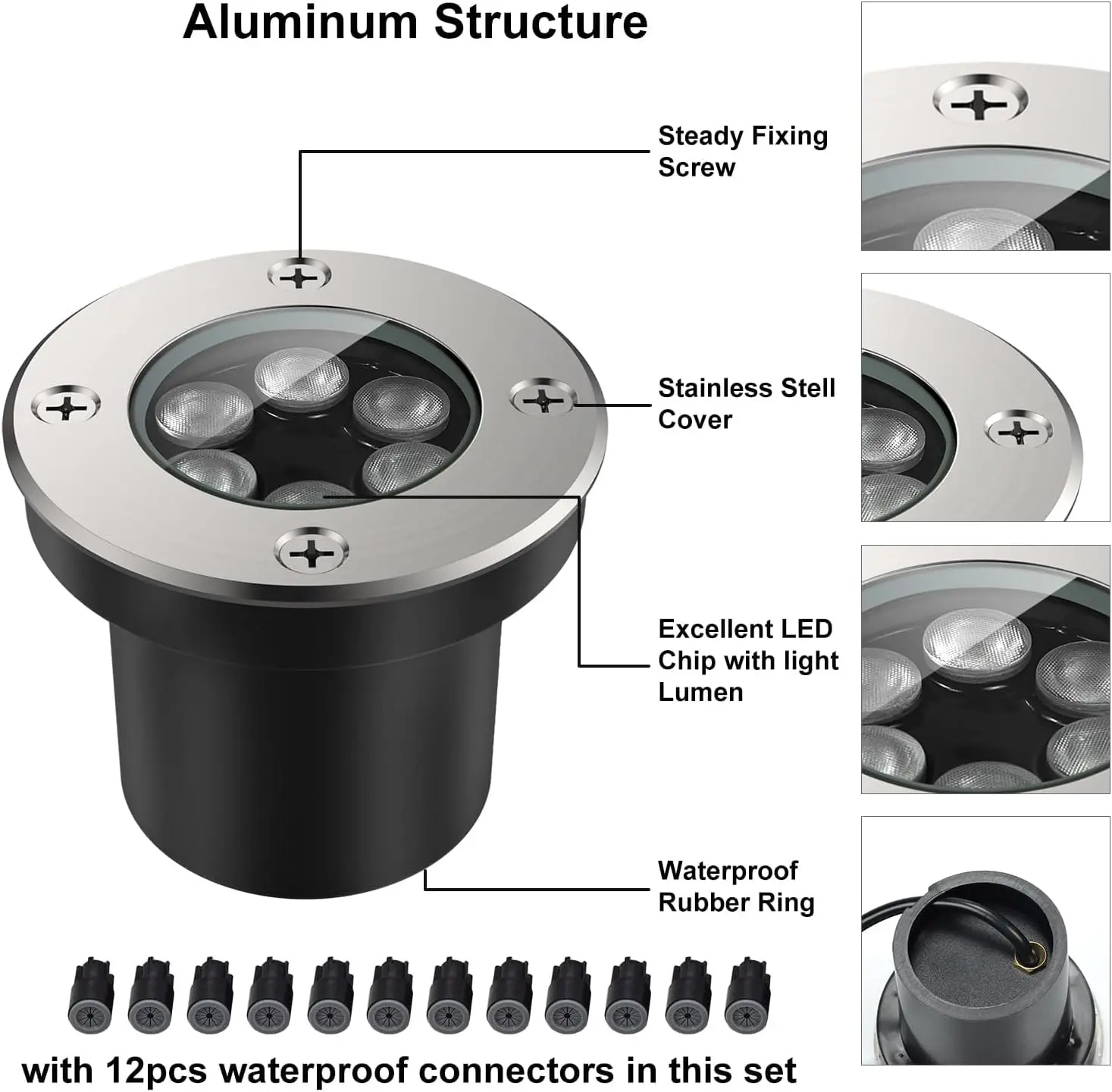 ETL Certified 6W LED In-Ground Well Lights, 12V-24V 3000K Warm White Outdoor Lighting, IP67 Durable Waterproof Low Voltage LED Landscape Spotlights (4-8 Pack) for Driveway Deck