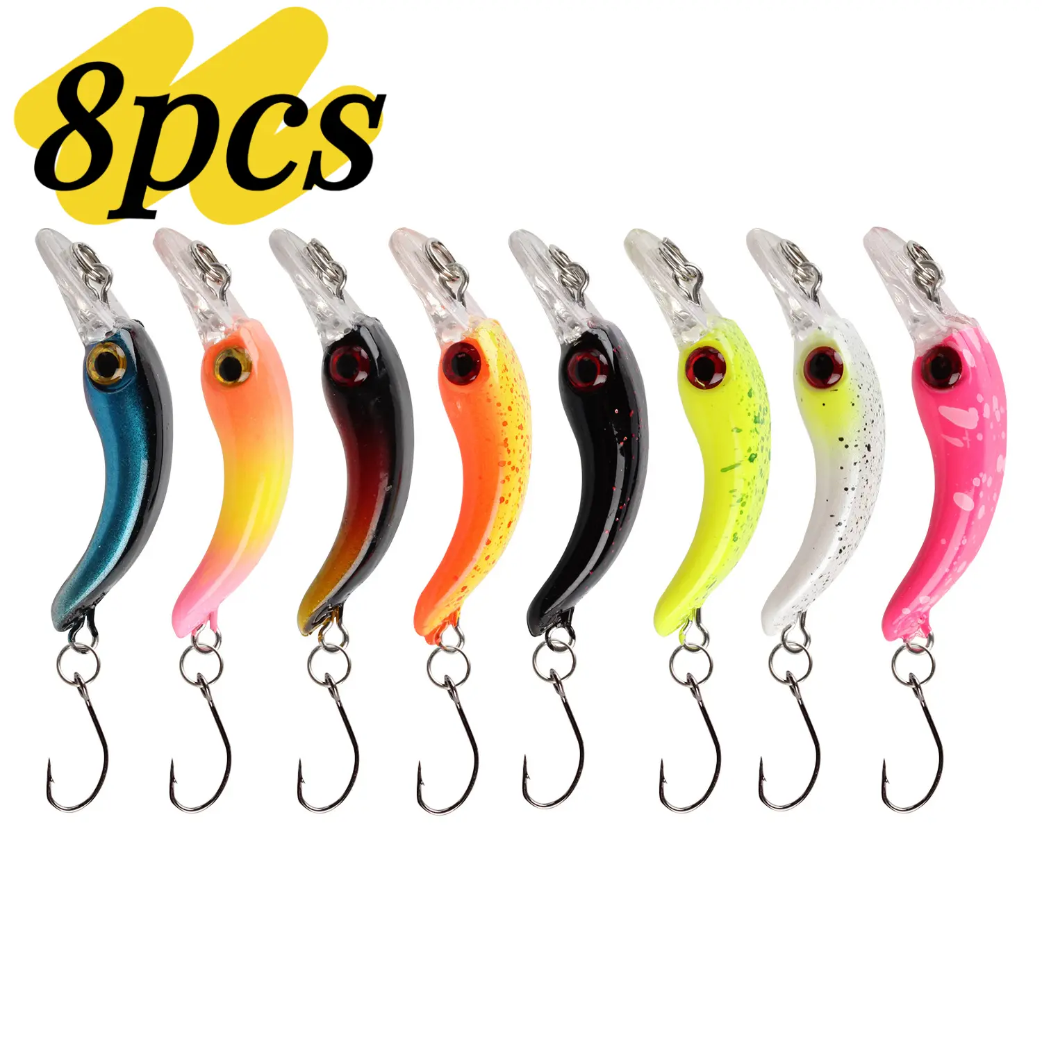 8pcs Micro Floating Minnow Lures 1.57inch 1.4g with Rattle Chamber Sharp Single Hook Multi-Color Realistic Eyes Crankbait Hard Bait for Trout Pike Bass Freshwater Fishing Lures Vibrant Colors Pike Fishing