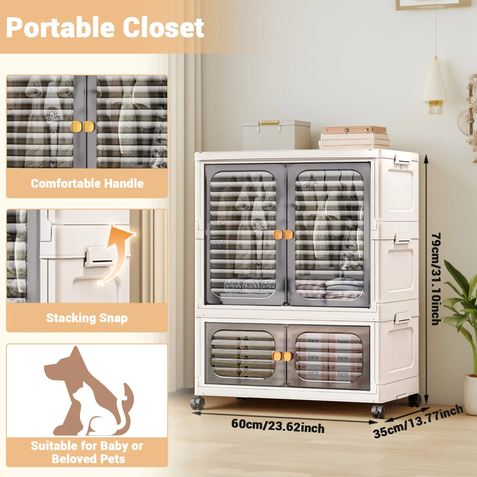 Gaomon Mini Plastic Folding Closet - Free-Installation, Multi-Layered Stackable Home Organizer with Drawers, Modern Grey Closet Storage for Household Safe Storage Solutions to Get Organized