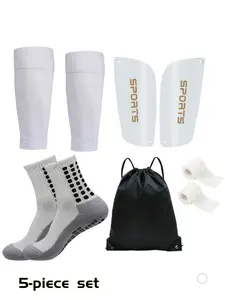 5-Piece Men's Soccer and Basketball Protective Sports Set: Shin Guard + Non-Slip Soccer Socks + Shin Sleeve + Bandage + Storage Bag - Complete Training & Game Equipment, Unisex for All Seasons