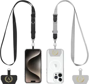 Cell Phone Lanyard 2 Pack-2Adjustable Crossbody Strap,2Letter Patches,Universal  Strap Compatible with  Smartphones and Wallets  Travel Essentials Black/Gray(Letter A)