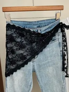 Vintage Lace Mesh Head Triangle Scarf, Fall Winter Waist Belt Layered Clothing Accessory, Bohemian Party Wedding Gift