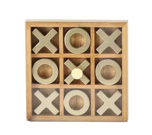 Mainstays Decorative Gold and Wood Tabletop Tic Tac Toe Tabletop Set