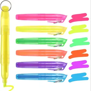 6 Pcs Mini Compact Size Highlighters Assorted Colors with Key Ring Keychain Feature Gifts, Highlighter Markers, Mini Pens for Nurses, Smooth Fluid Ink Liquid pen Badge Teachers Nurses Students Use(Colorful)