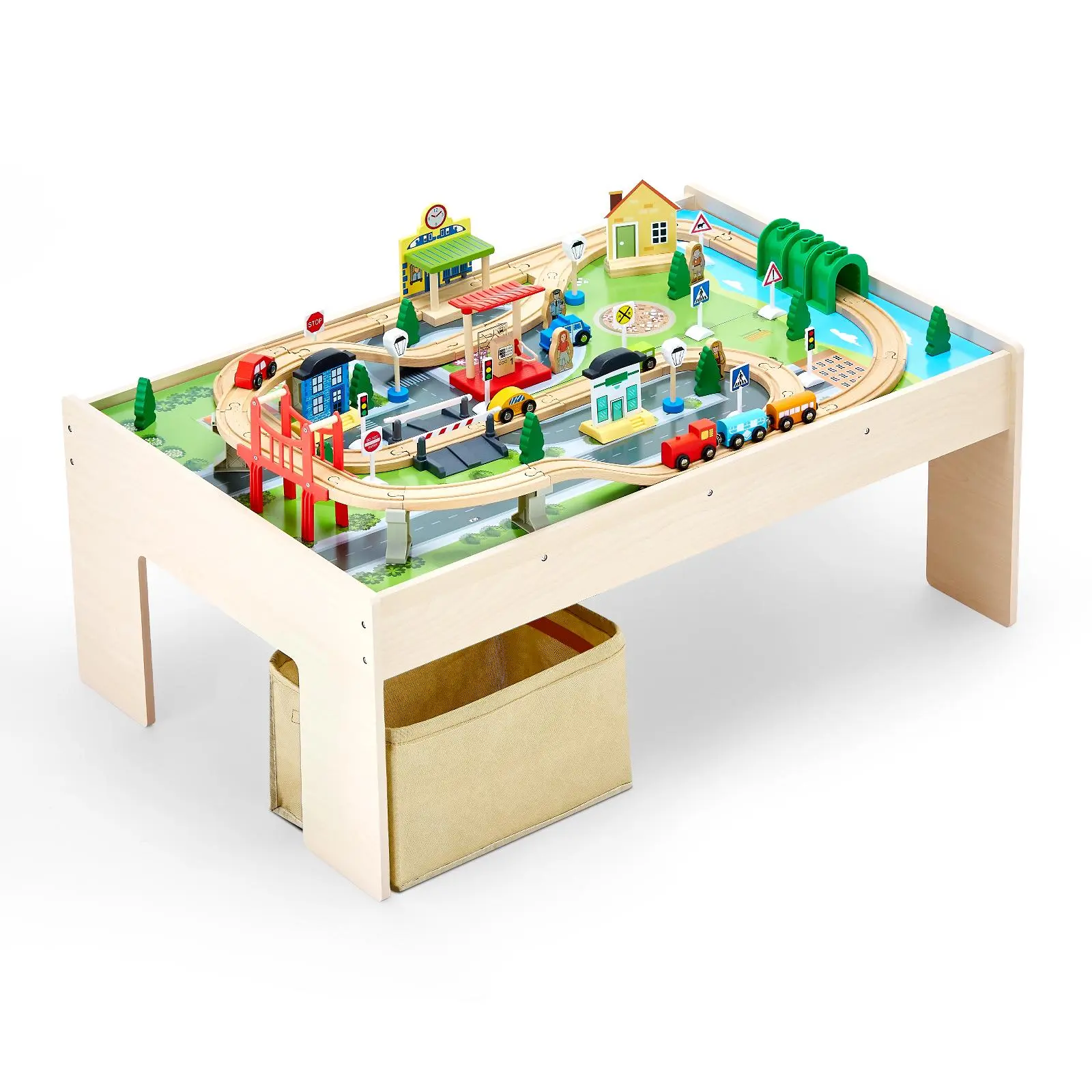 VEVOR 3-in-1 Convertible Play Desk - Wood Frame Wooden Train Table with 84 Multicolor Pieces, Foldable Storage Bin, Reversible Top, Encourages Organization, Birthday Gift for Kids Ages 3+#BackToSchool