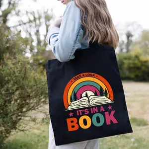 Look it's in a book reading Tote Bag, vintage retro rainbow Bag, Book Bag, Reading Tote Bag, Book Gift, Book Lover, Funny Book Bag #672