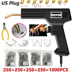 Plastic welding kit with 1000 welding nails and pliers, ergonomically designed handle plastic welding gun kit, widely used for repairing bumpers, instrument panels, automotive and motorcycle plastic fixtures (US standard plugs)