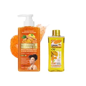 The turmeric and vitamin C body wash, combined with body oil, deeply cleanses, locks in moisture, combats dullness, and nourishes the skin. Hydrating