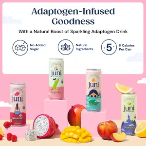 JUNI Adaptogen-Infused Goodness Variety Pack - 12 Cans of Raspberry Peach Lemon & Tropical Green Tea - No Added Sugar - Natural Ingredients - 5 Calories Per Can