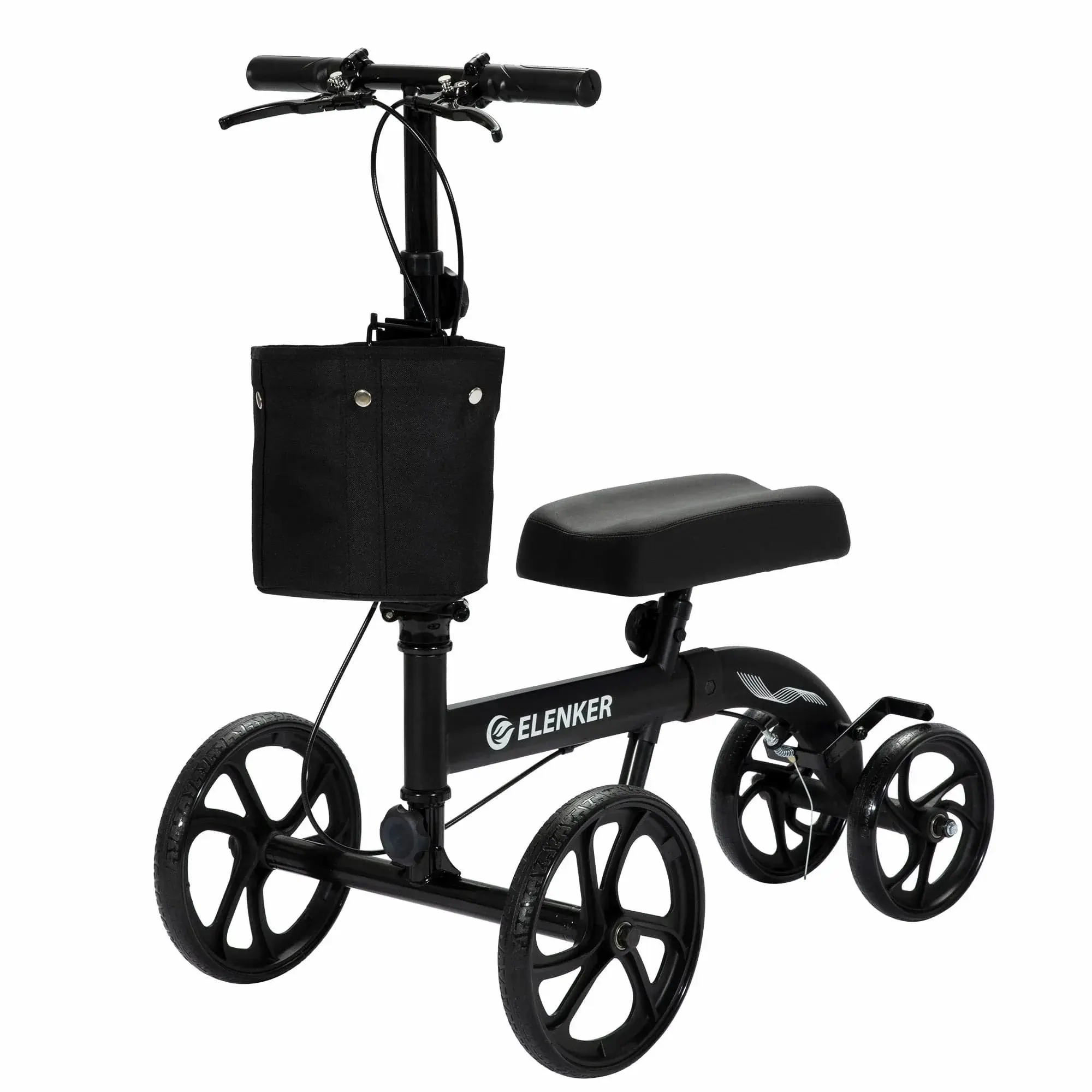 ELENKER Best Value Knee Walker Steerable Medical Scooter Crutch Alternative with Dual Braking System Black MT-9251, Adjustable, Foot Surgery