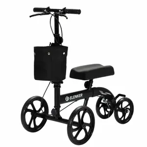 ELENKER Best Value Knee Walker Steerable Medical Scooter Crutch Alternative with Dual Braking System Black MT-9251