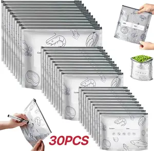 [Refrigeration and Preservation] Reusable and sealable aluminum foil storage bags, vacuum zipper bags are used for food, and upright aluminum foil sealable bags with labels and zipper locks are used for vegetables, fruits and meats.