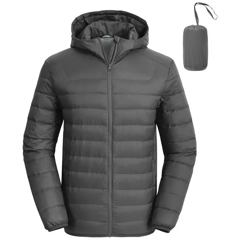 Men's Down Puffer Jacket Packable Lightweight Puffy Bubble Winter Coat with Hood Light Hooded