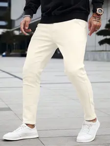 Men's Cream-colored Slim-fit Denim Pants Jeans, neat fit brimming with freshness, easily matching casual, commuting and other styles, Menswear