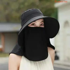 Women's Ice Silk Sun Hat With Integrated Face Mask And Neck Guard Wide Brim Sun Protection Visor For Outdoor Summer Activities