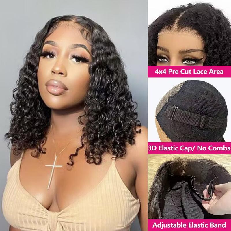 Deep Wave Curly Bob Glueless Wig 100% Human Hair Ready To Wear 6x4 Hd Lace Closure Wig Jerry Burmese Curly Frontal Short Bob Water Wave Wig Ready to Wear And Go For Women On Sale