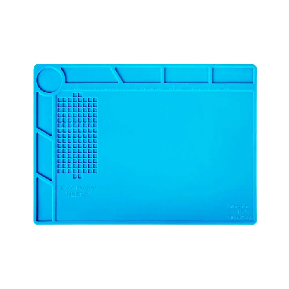 Electronics Repair Heat-Proof Anti-Static Rubber Work Mat (Blue) with Heat Shield, 124 Slots & Screw Holding - Office Stationery Tool