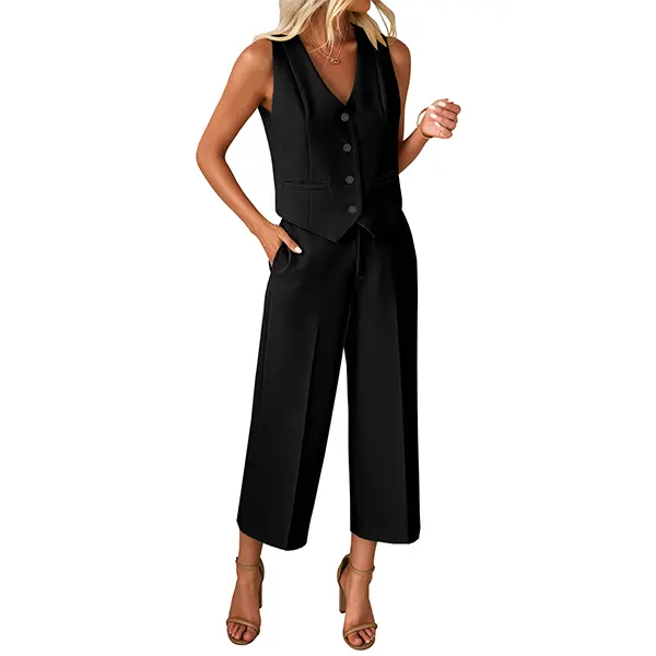 luvamia Women's Clothiing Sets Pant Suits for Women Dressy Casual 2 Piece Sets Sleeveless Blazer Vest with Wide Leg Capri Pants Work Outfit Comfort Chic Elegant Fitted 2 piece sets