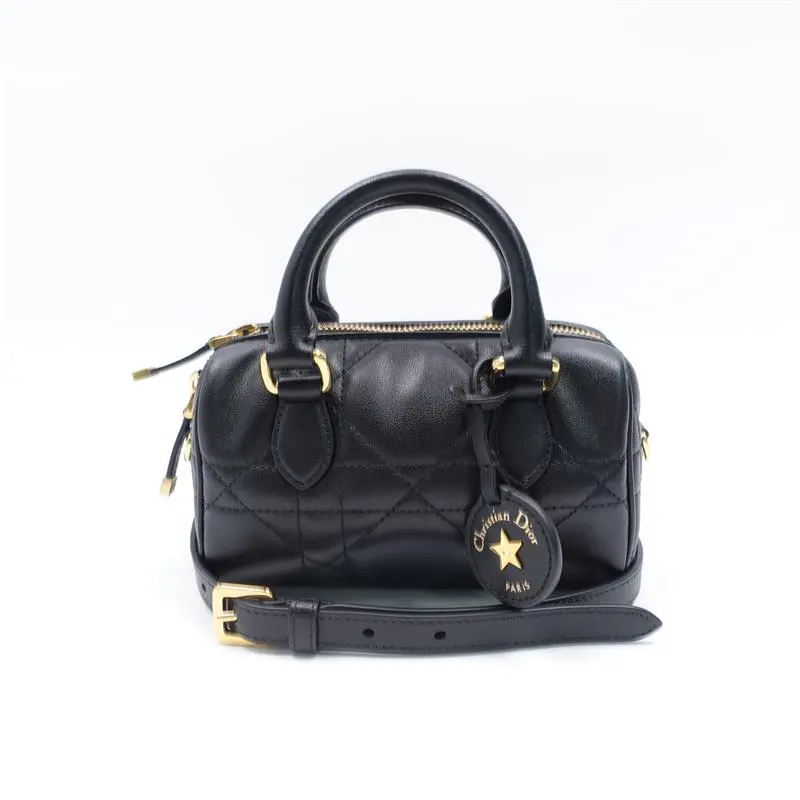 Pre-owned Dior Calfskin Shoulder Bags Christian Black Mini Boston Shoulder Bag T ZY0000399394
