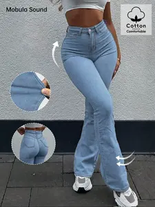 Elegant High Waist Slimming Women's Tight Elastic Bell Jeans Pants, Versatile Fit, Perfect for All Occasions, Stylish Denim Long Trousers