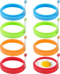 8 Pack Silicone Cooking Rings, 4-Inch Non-Stick Mold for Perfect round Eggs, Pancakes, Veggie Patties & More | Dishwasher Safe, Bpa-Free (Red, Blue, Green, Orange) 8packjiandanmuju