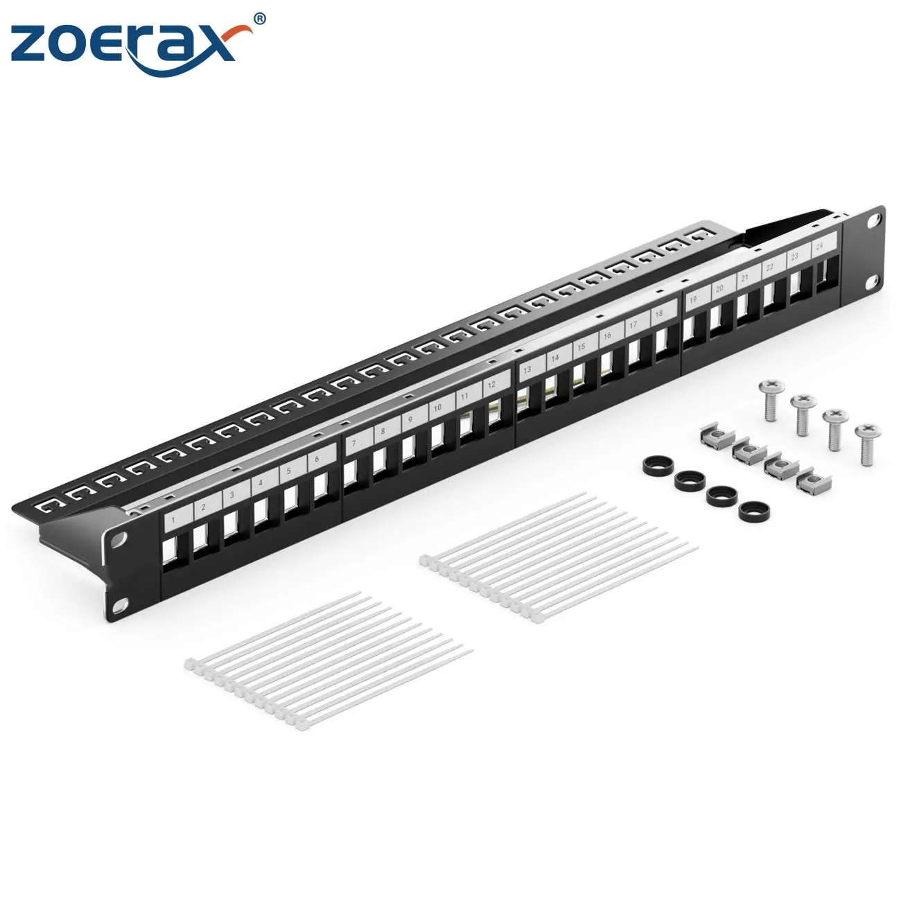ZOERAX 24-Port Cat6 Shielded Patch Panel, 19-inch Ethernet RJ45 Rack-Mounted Coupler Patch Panel, Networking Tools
