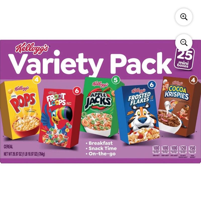 Kellogg's Assorted Cereal Variety Pack 25 pk. - Includes 25 Different Cereals for a Tasty Breakfast