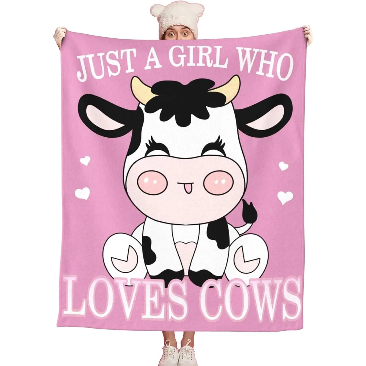 [SummerVibes] Cow Print Blanket Cow Gifts for Girls Teens Cow Stuff Lovers Gifts Pink Cow Fleece Blankets for Girls Women