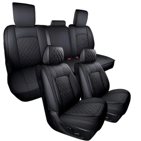 Dodge Ram Car Seat Covers Full Set Waterproof Leather Custom Fit 2009-2026 1500, 2010-2026 2500/3500 Crew Quad Regular Cab Truck Pickup with Split Bench 60/40