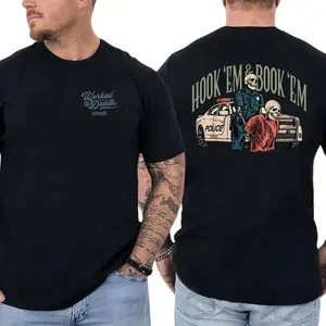 Hook ’Em & Book ’Em Police T-Shirt, Funny Law Enforcement Skull Graphic Tee, Cop Humor Shirt for Officers & First Responders, Gift for Police