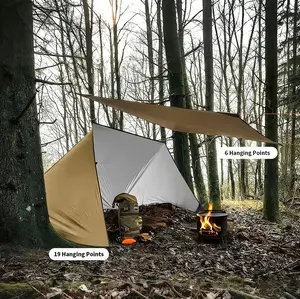 Multifunctional survival shelter with multiple attachment points and waterproof fabric, 19 lashing points, DIY camping setup, sun protection, lightweight for hiking and cycling, hammock tent outer layer, Independence Day gift