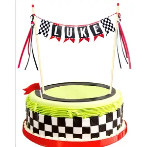Race Car Cake Topper Custom Name Race Car Birthday Cake Decorations Race Car Party Decorations Checkered Flag Cake Banner