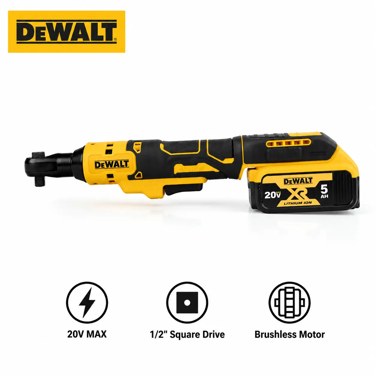 DEWALT DCF512 20V MAX 1/2 In Cordless R change atchet Wrench For Automotive Repair Equipment Service And Fastener Installation Power Tool Featuring 95Nm Torque 0-250 RPM Variable Speed Trigger Safety Lock LED Work Light And Ball Detent impact hardware