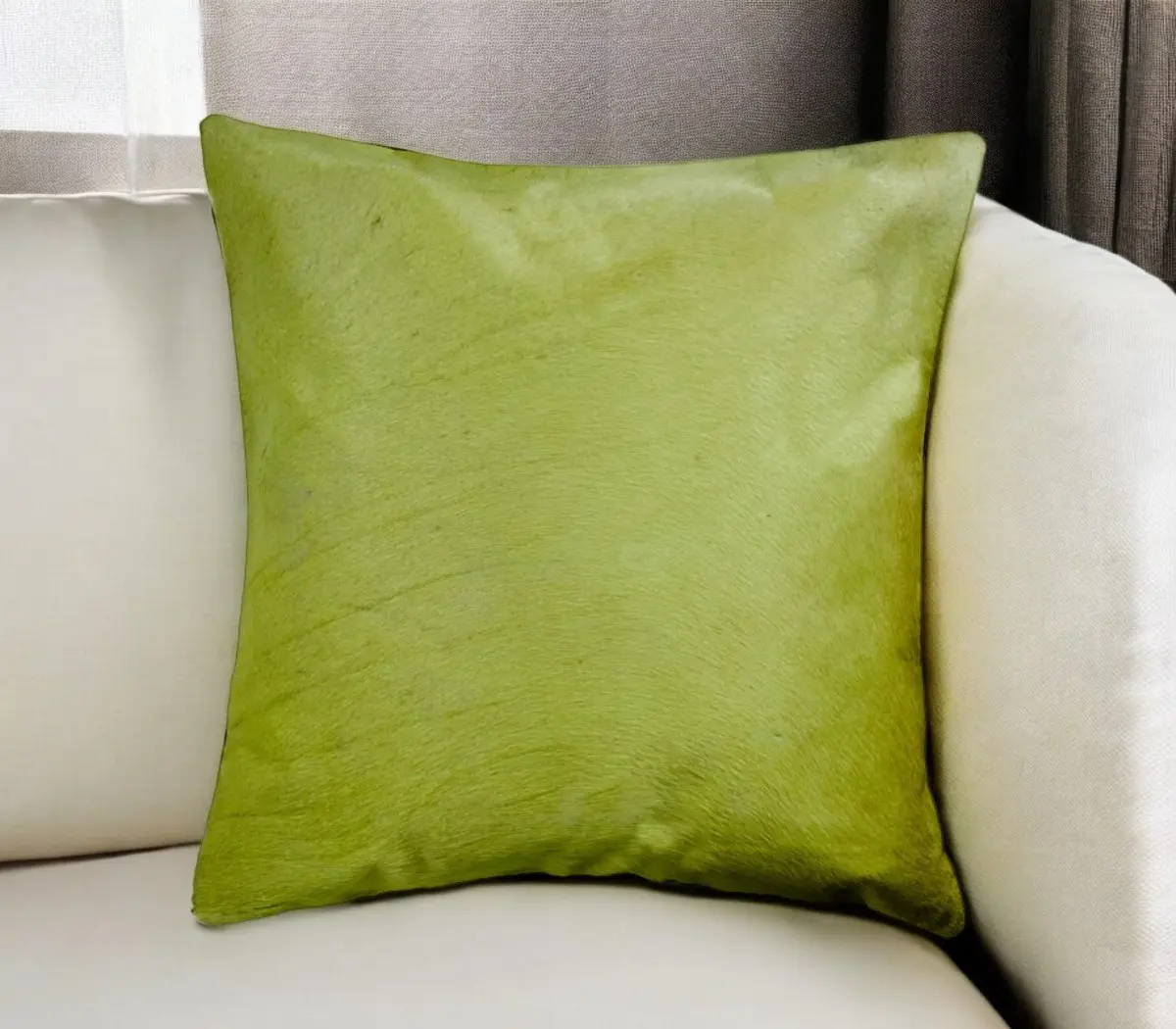 HomeRoots 18 in. Handcrafted Lime Green Square Cushion - Removable, Soft Touch, Supportive Throw Pillow for Living Room Decorations, Supportive Cushion