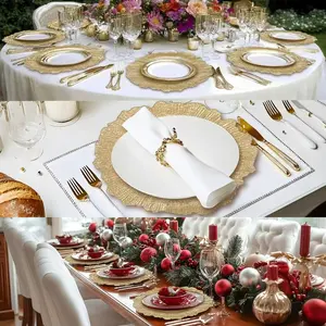 Set 24,13inch/33cm plastic round golden Party Chargers Large Plates & Platters Great for Elegant Party's Weddings christmas birthday Tableware Great for Serving dish Gold,table setting for any occasions,non food contact, Gold Dinnerware Set
